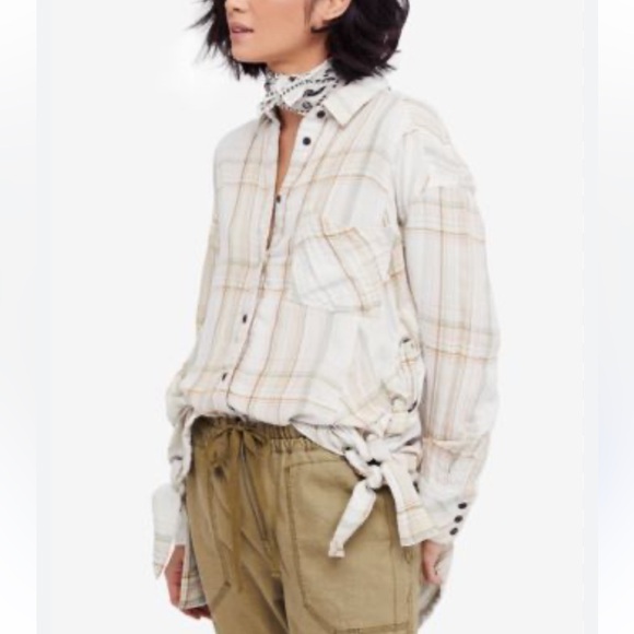 Free People Nordic Day Plaid Tie-Hem Long Sleeve Shirt Size: M - Picture 2 of 11